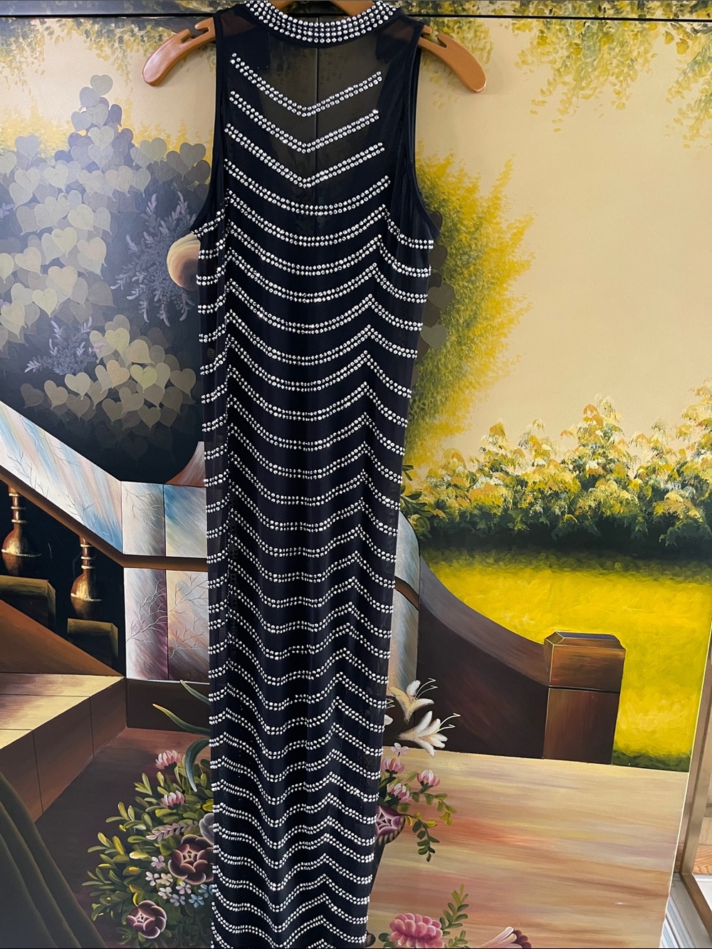 Black Beaded Sleeveless Maxi Dress